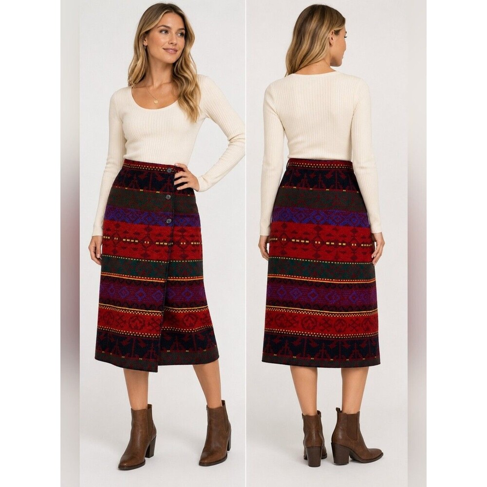 Vintage Roo Crossing Wool Blend Wrap Skirt Women Size 10 Aztec Tribal Southwest